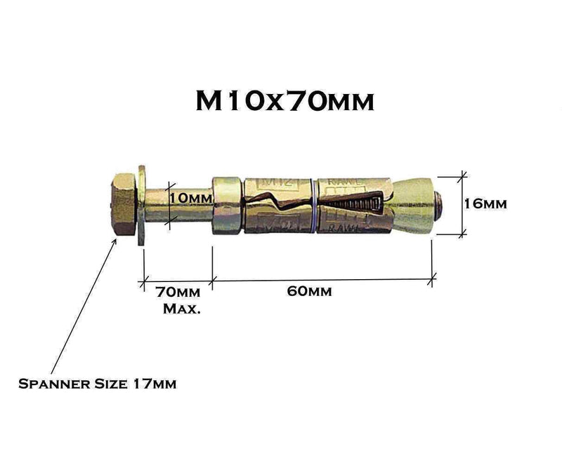 MultiScrew Business, Office & Industrial:Fasteners & Hardware:Other Fasteners & Hardware M10 x 70mm / 1 M10 x 70mm Loose Bolt Shield Anchor Heavy Duty Fixing For Brick Masonry Concrete