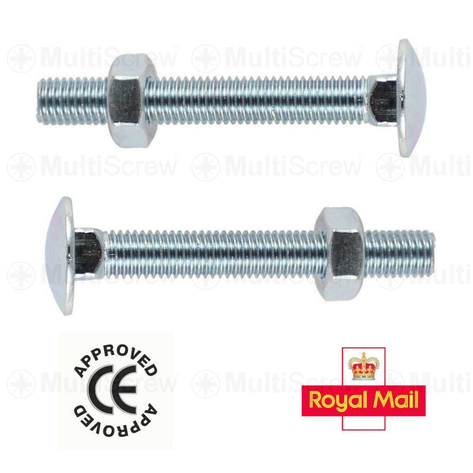 M6 Carriage Bolts With Full Hex Nuts Cup Square Coach Screws Zinc Plat