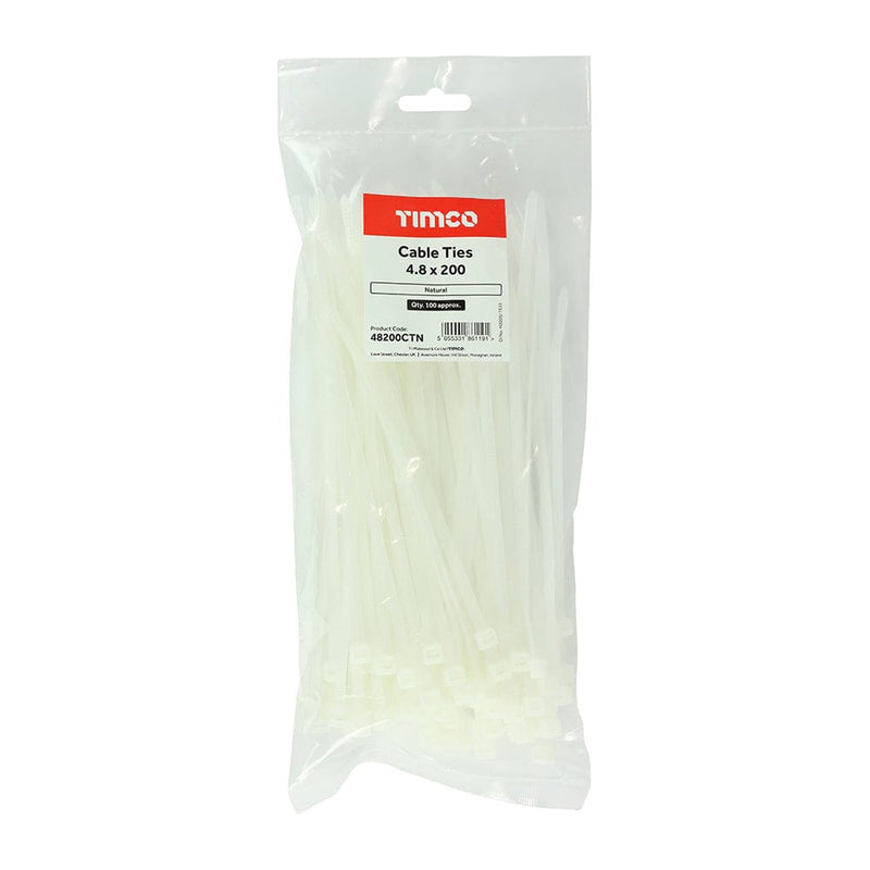 TIMCO Fasteners & Fixings 4.8 x 200 TIMCO Cable Ties Natural