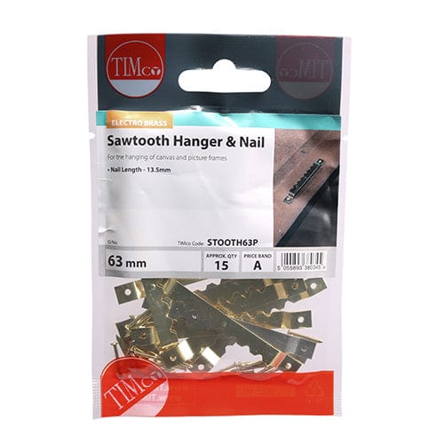 TIMCO Fasteners & Fixings 63mm / 15 TIMCO Sawtooth Hangers and Nails Electro Brass
