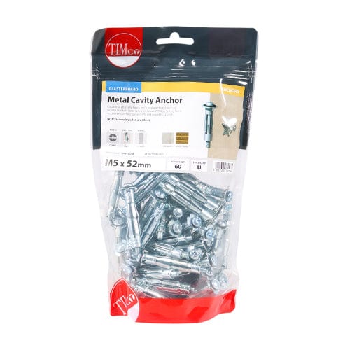 TIMCO Fasteners & Fixings M5 x 52 (60mm Screw) / 60 / TIMbag TIMCO Metal Cavity Anchors Silver