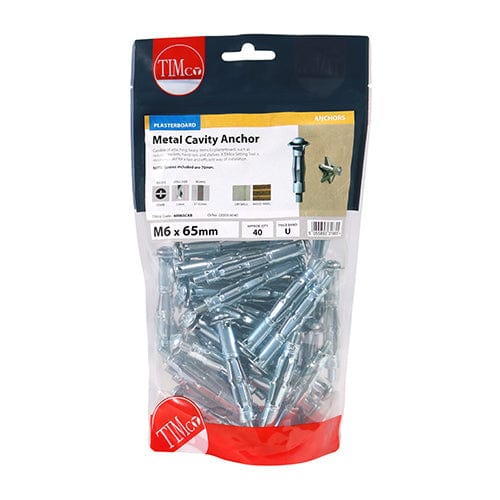 TIMCO Fasteners & Fixings M6 x 65 (70mm Screw) / 40 / TIMbag TIMCO Metal Cavity Anchors Silver