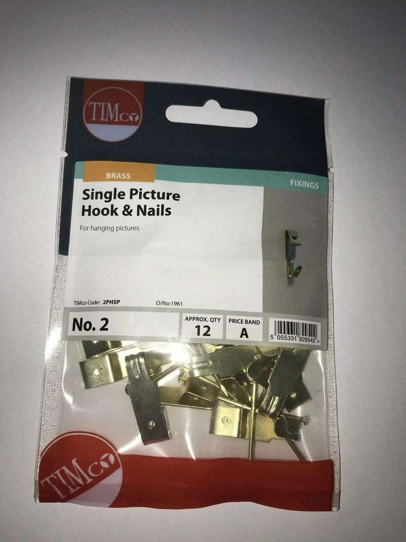 (12X Pack) Single Picture Hook & Nails Mirror Hanging Photo Painting Wall Timco