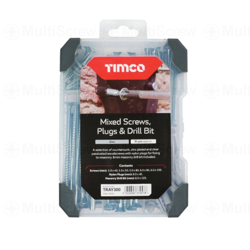 Timco Home, Furniture & DIY:DIY Materials:Nails, Screws & Fasteners:Wall Plugs & Fixings 251pcs Mixed Screws, Plugs and Drill Bit Tray - Assorted Selection Case CSK Zinc