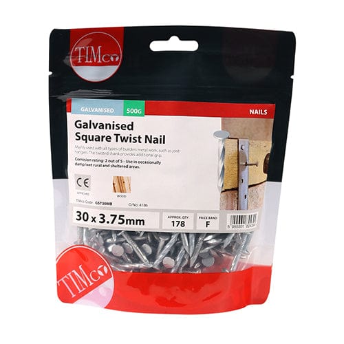 TIMCO Nails 30 x 3.75 / 0.5 / TIMbag TIMCO Square Twist Nails Galvanised