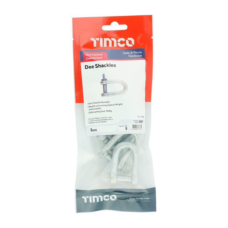 TIMCO Security & Ironmongery 8mm / 5 / TIMbag TIMCO Dee Shackles Hot Dipped Galvanised