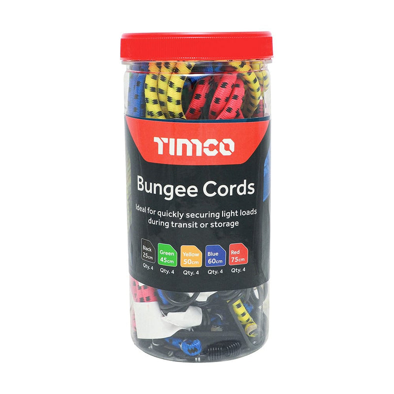 TIMCO Security & Ironmongery TIMCO Bungee Cords with Laminated Hook Mixed Pack - 20pcs