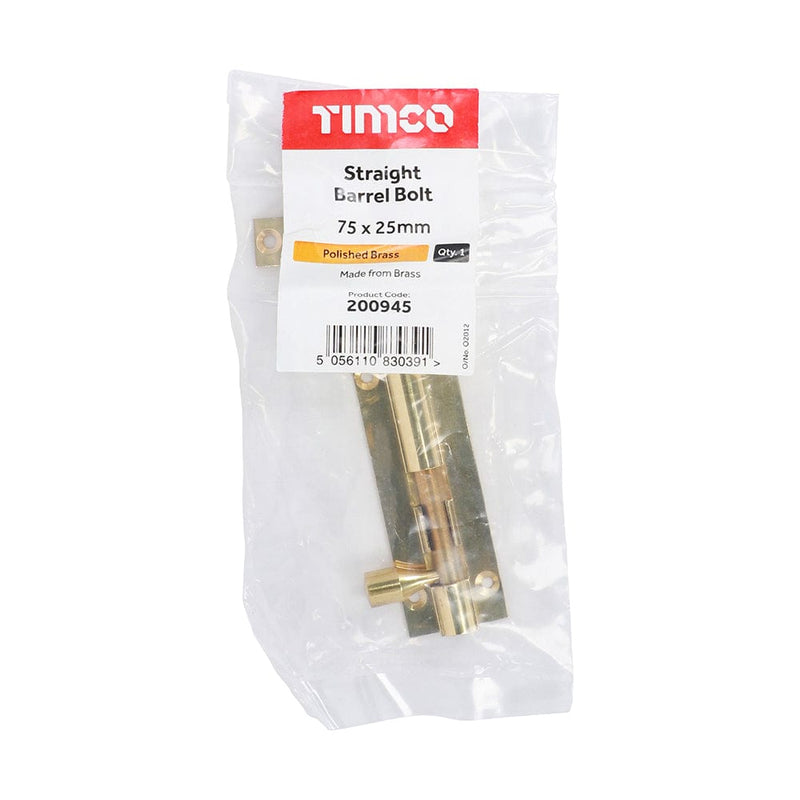 TIMCO Security & Ironmongery TIMCO Straight Barrel Bolt Polished Brass