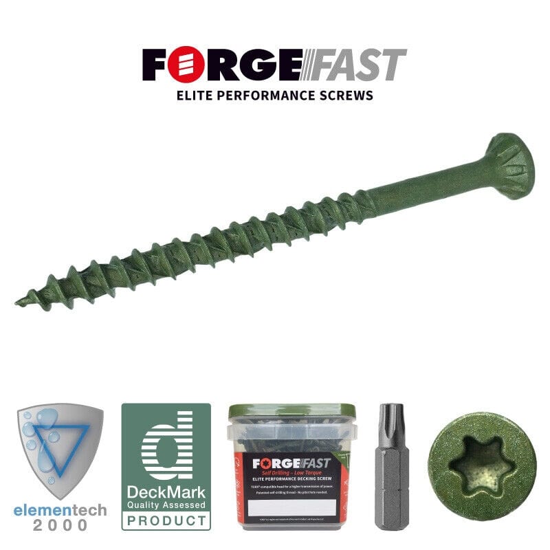 FORGEFAST Home, Furniture & DIY:DIY Materials:Nails, Screws & Fasteners:Screws & Bolts Forge Fast Elite Green Decking Screws 4.5 x 50 - 600 Tub Self Drilling Torx CSK
