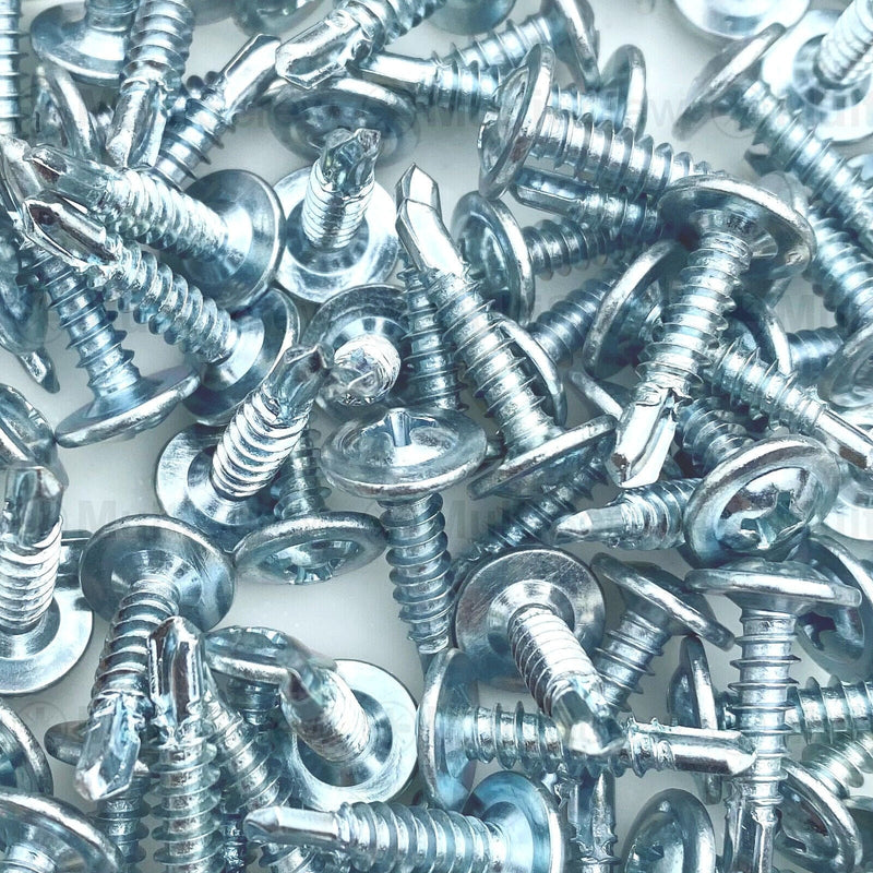 100 TIMco Wafer Head Self Drilling Screws – Zinc, #8 Gauge, 4.2mm X 13.5mm / 16mm / 19mm / 25mm (Choose Length)
