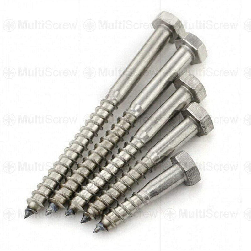 MultiScrew Business, Office & Industrial:Fasteners & Hardware:Other Fasteners & Hardware M10 - 10mm A2 STAINLESS COACH SCREW HEX HEXAGON HEAD WOOD SCREWS LAG BOLT STEEL