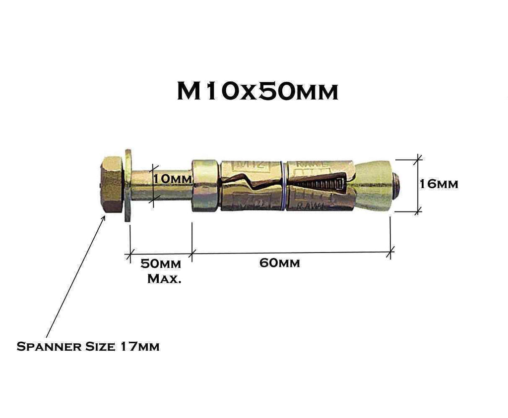 M10 X 50Mm Loose Bolt Shield Anchor Heavy Duty Fixing For Brick Masonr