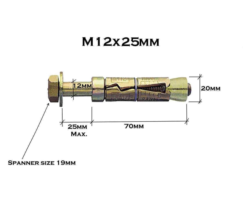 MultiScrew Business, Office & Industrial:Fasteners & Hardware:Other Fasteners & Hardware M12 x 25mm / 1 M12 x 25mm Loose Bolt Shield Anchor Heavy Duty Fixing For Brick Masonry Concrete