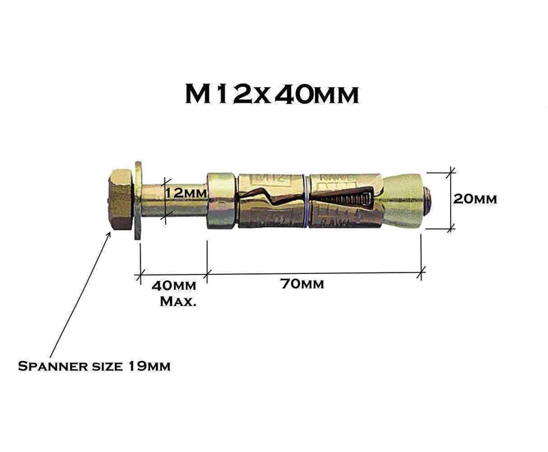 MultiScrew Business, Office & Industrial:Fasteners & Hardware:Other Fasteners & Hardware M12 x 40mm / 1 M12 x 40mm Loose Bolt Shield Anchor Heavy Duty Fixing For Brick Masonry Concrete