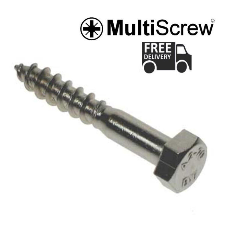 MultiScrew Business, Office & Industrial:Fasteners & Hardware:Other Fasteners & Hardware M12 x 50MM STAINLESS COACH SCREW HEX HEXAGON HEAD WOOD SCREWS LAG BOLT A2 STEEL
