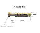 MultiScrew Business, Office & Industrial:Fasteners & Hardware:Other Fasteners & Hardware M12 x 60mm / 1 M12 x 60mm Loose Bolt Shield Anchor Heavy Duty Fixing For Brick Masonry Concrete