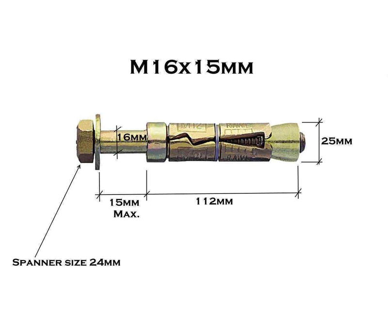 MultiScrew Business, Office & Industrial:Fasteners & Hardware:Other Fasteners & Hardware M16 x 15mm / 1 M16 x 15mm Loose Bolt Shield Anchor Heavy Duty Fixing For Brick Masonry Concrete
