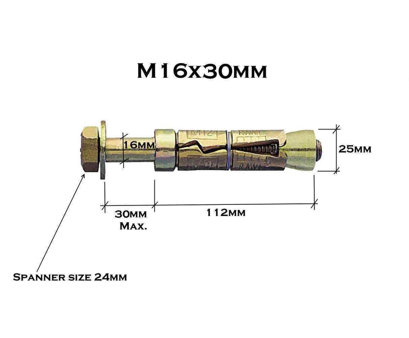 MultiScrew Business, Office & Industrial:Fasteners & Hardware:Other Fasteners & Hardware M16 x 30mm / 1 M16 x 30mm Loose Bolt Shield Anchor Heavy Duty Fixing For Brick Masonry Concrete