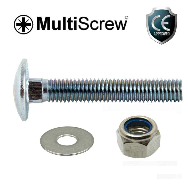 M12 Bzp Cup Square Carriage Bolt Coach Screw + Washer + Nyloc Nut, Din 603 Nylon