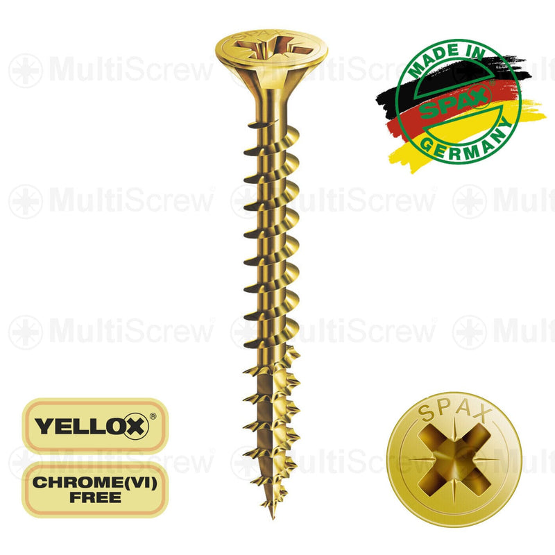 SPAX Business, Office & Industrial:Fasteners & Hardware:Other Fasteners & Hardware 4.0mm SPAX Pozi Countersunk Wood Screws Multi Purpose Yellow High Perfomance CE