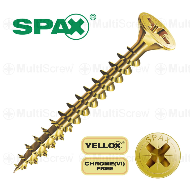 SPAX Business, Office & Industrial:Fasteners & Hardware:Other Fasteners & Hardware 4.5mm / 25mm / 200 Box 4.5mm SPAX Pozi Countersunk Wood Screws Yellow Multi Purpose High Performance