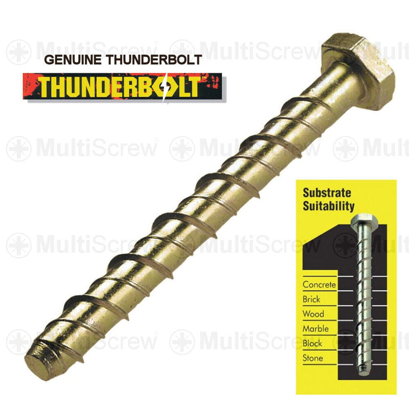 THUNDERBOLT Business, Office & Industrial:Fasteners & Hardware:Other Fasteners & Hardware 4 M8 x 150mm GENUINE THUNDERBOLT MASONRY CONCRETE ANCHOR BOLTS SCREW YZP ZINC HEX