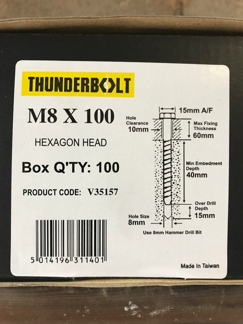 THUNDERBOLT Business, Office & Industrial:Fasteners & Hardware:Other Fasteners & Hardware M8 x 100mm THUNDERBOLT MASONRY CONCRETE ANCHOR BOLTS SCREW YZP ZINC HEX HEAD