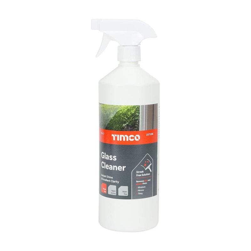 TIMCO Adhesives & Building Chemicals A rapid drying glass cleaner that effortlessly removes dirt and grease whilst leaving a streak and static free finish. Ideal for windows and mirrors but also suitable for tiling, PC monitors and TVs.