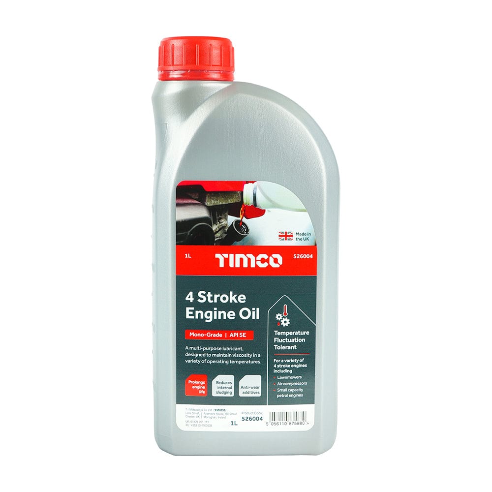 Timco 4 Stroke Engine Oil, Premium Oil For Small Petrol Engines, Lawnmower Oil - 1L - Pack Qty - 1 Ea