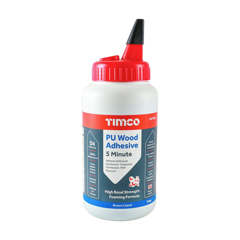 Timco 6 In 1 Pu Wood Adhesive 5 Minutes Liquid Brown - 750G - Pack Qty - 1 Ea