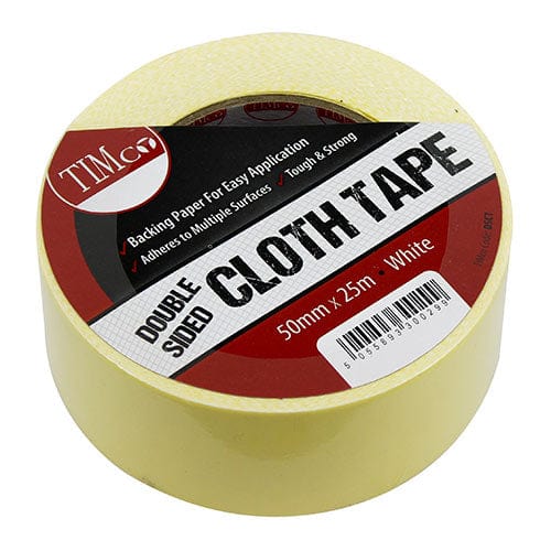 Timco Double Sided Cloth Tape White - 25M X 50Mm - Pack Qty - 1 Ea