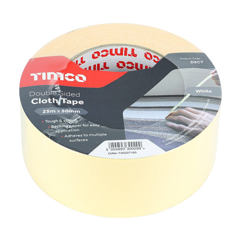 TIMCO Adhesives & Building Chemicals TIMCO Double Sided Cloth Tape White - 25m x 50mm