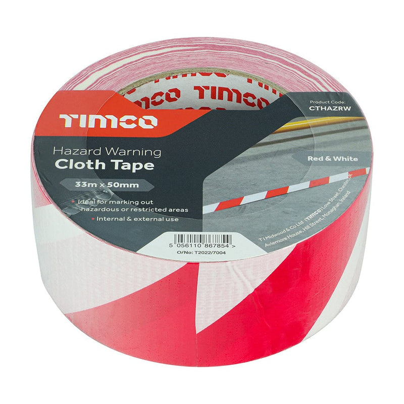 TIMCO Adhesives & Building Chemicals TIMCO Hazard Warning Cloth Tape Red and White - 33m x 50mm