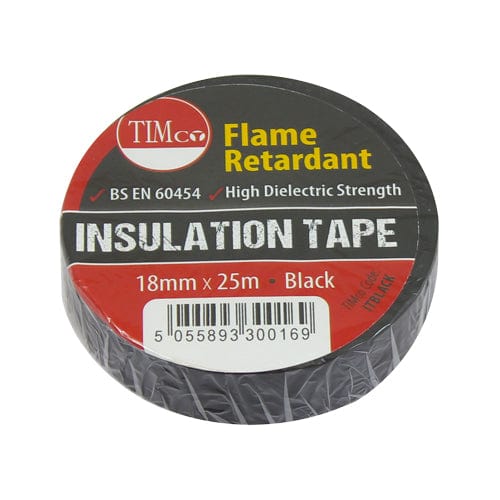 Timco Pvc Insulation Tape Black - 25M X 18Mm - Pack Qty - 10 Pcs