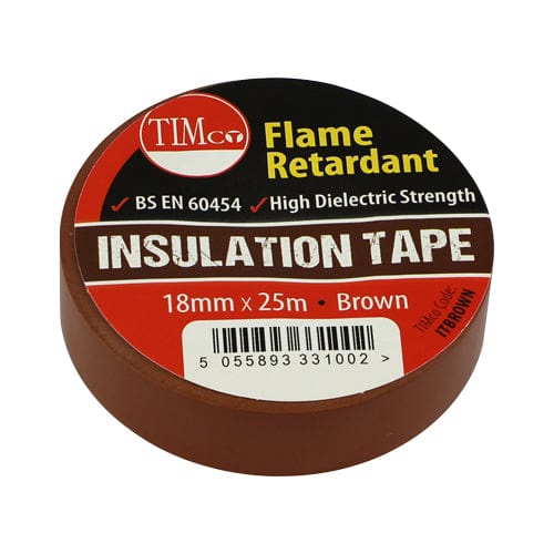 Timco Pvc Insulation Tape Brown - 25M X 18Mm - Pack Qty - 10 Pcs