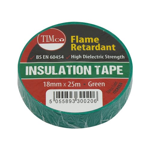 Timco Pvc Insulation Tape Green - 25M X 18Mm - Pack Qty - 10 Pcs