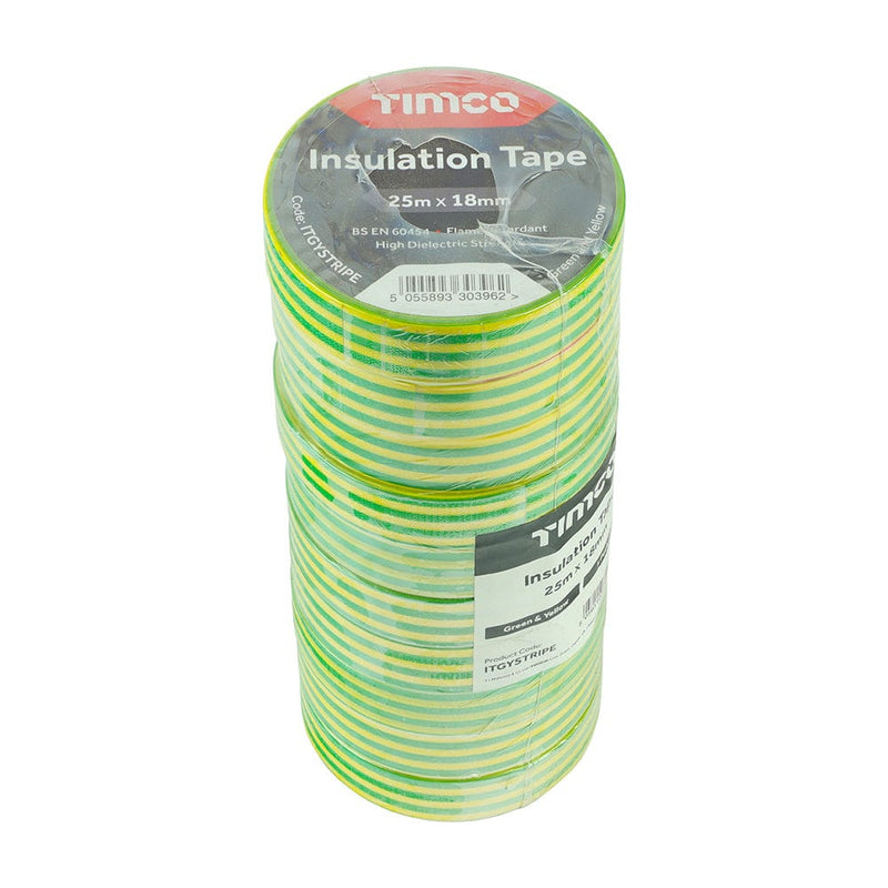 TIMCO Adhesives & Building Chemicals TIMCO PVC Insulation Tape Yellow & Green Stripe - 25m x 18mm