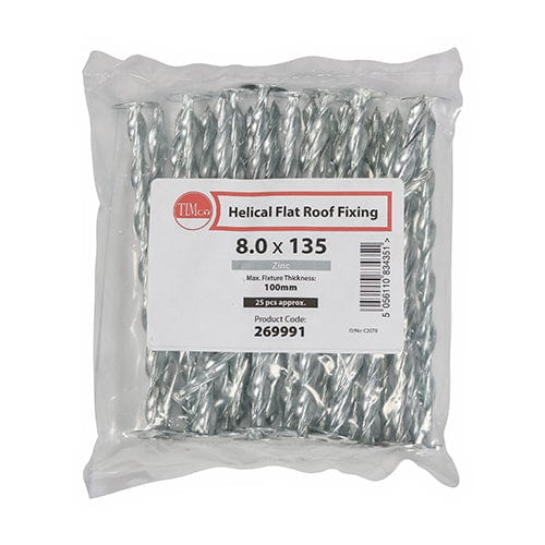 TIMCO Building Hardware & Site Protection 8.0 x 135 TIMCO Helical Flat Roof Fixing Silver
