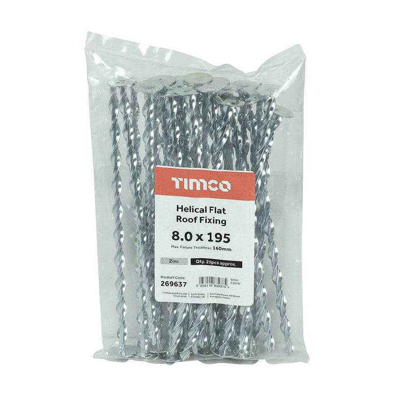 TIMCO Building Hardware & Site Protection 8.0 x 195 TIMCO Helical Flat Roof Fixing Silver