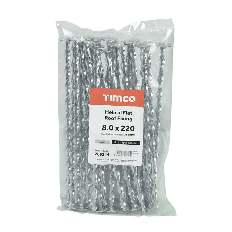 TIMCO Building Hardware & Site Protection 8.0 x 220 TIMCO Helical Flat Roof Fixing Silver