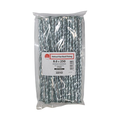 TIMCO Building Hardware & Site Protection 8.0 x 250 TIMCO Helical Flat Roof Fixing Silver