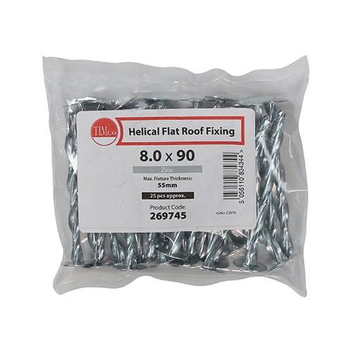 TIMCO Building Hardware & Site Protection 8.0 x 90 TIMCO Helical Flat Roof Fixing Silver