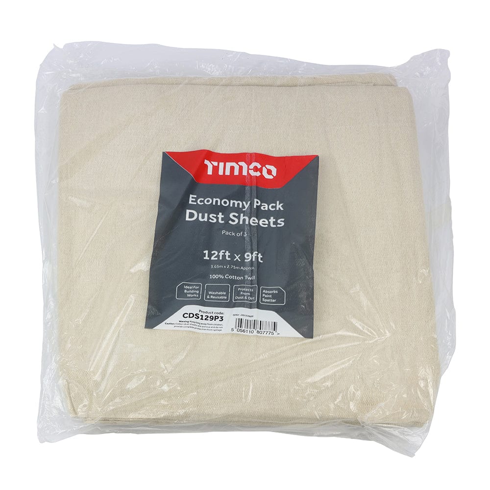 Timco Cotton Twill Dust Sheet - 12Ft X 9Ft - Pack Qty - 3 Pcs