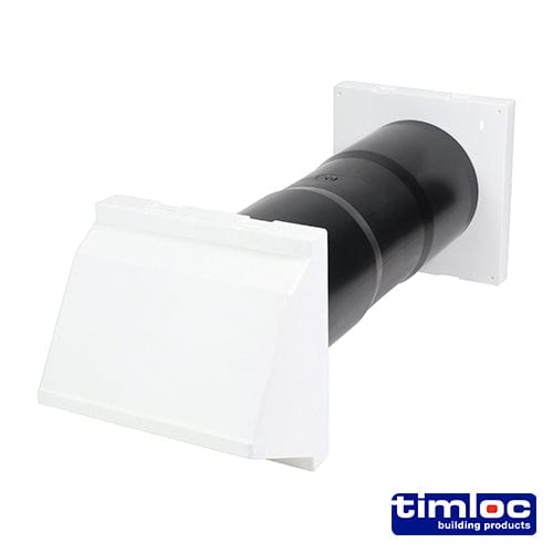 TIMCO Building Hardware & Site Protection Timloc AeroCore Through Wall Vent Set with Cowl and Baffle White - 127 x 350 (dia x length)