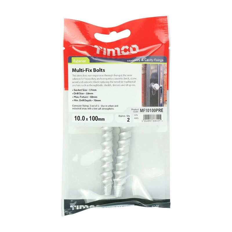 TIMCO Fasteners & Fixings 10.0 x 100 / 2 / TIMpac TIMCO Multi-Fix Bolts Hex Flange Head Exterior Silver