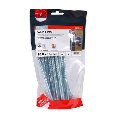 TIMCO Fasteners & Fixings 10.0 x 150 / 18 / TIMbag TIMCO Coach Screws Hex Head Silver