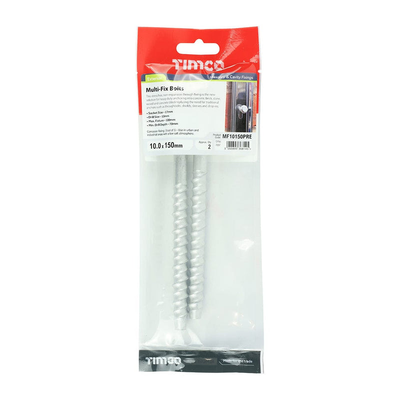 TIMCO Fasteners & Fixings 10.0 x 150 / 2 / TIMpac TIMCO Multi-Fix Bolts Hex Flange Head Exterior Silver