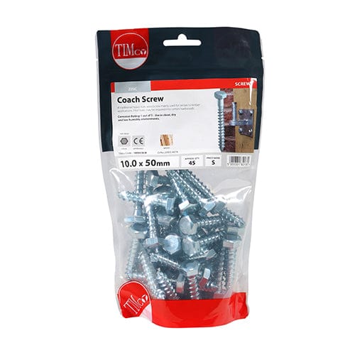 TIMCO Fasteners & Fixings 10.0 x 50 / 45 / TIMbag TIMCO Coach Screws Hex Head Silver