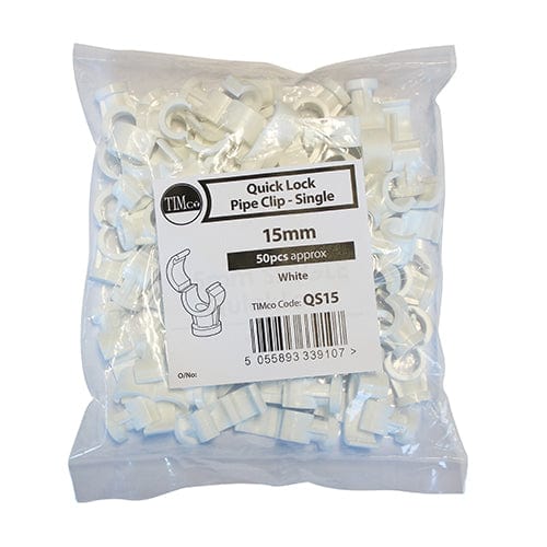 TIMCO Fasteners & Fixings 15mm Quick Lock Single Pipe Clips White
