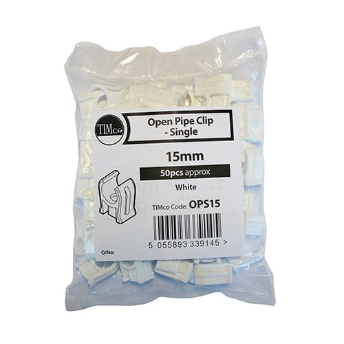 TIMCO Fasteners & Fixings 15mm Single Snap-In Open Pipe Clips White